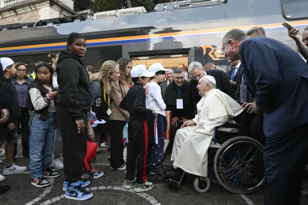 Pope Francis meets with young people ahead of his encounter with approximately 7,000 children from around the world in an event sponsored by the Dicastery for Culture and Education dedicated to the theme “Let us learn from boys and girls” on Nov. 6, 2023. Credit: Vatican Media