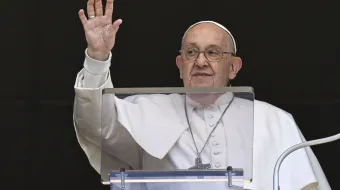 Pope Francis greets the crowd gathered at St. Peter's Square on May 5, 2024.