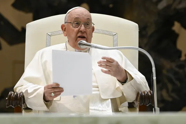 Pope Francis delivers a message at his Wednesday general audience Jan. 10, 2024. Credit: Vatican Media