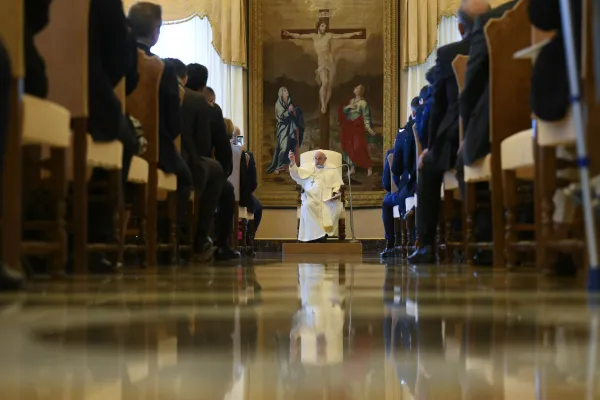 Pope Francis speaking with Spanish entrepreneurs visiting the Vatican, Oct. 17, 2022. Vatican Media