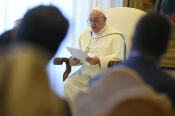 Pope Francis speaking to Spanish entrepreneurs at the Vatican, Oct. 17, 2022
