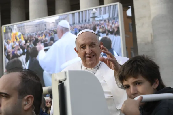 Pope Francis greets pilgrims at his general audience in St. Peter's Square at the Vatican on Oct. 18, 2023. Credit: Vatican Media