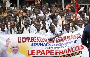 Pope Francis arrived in the Democratic Republic of Congo on Jan. 31, 2023. The streets of the pope’s five-mile drive from the N’Dolo Airport to the presidential residence were lined with thousands of locals who cheered and waved flags. Credit: Vatican Media