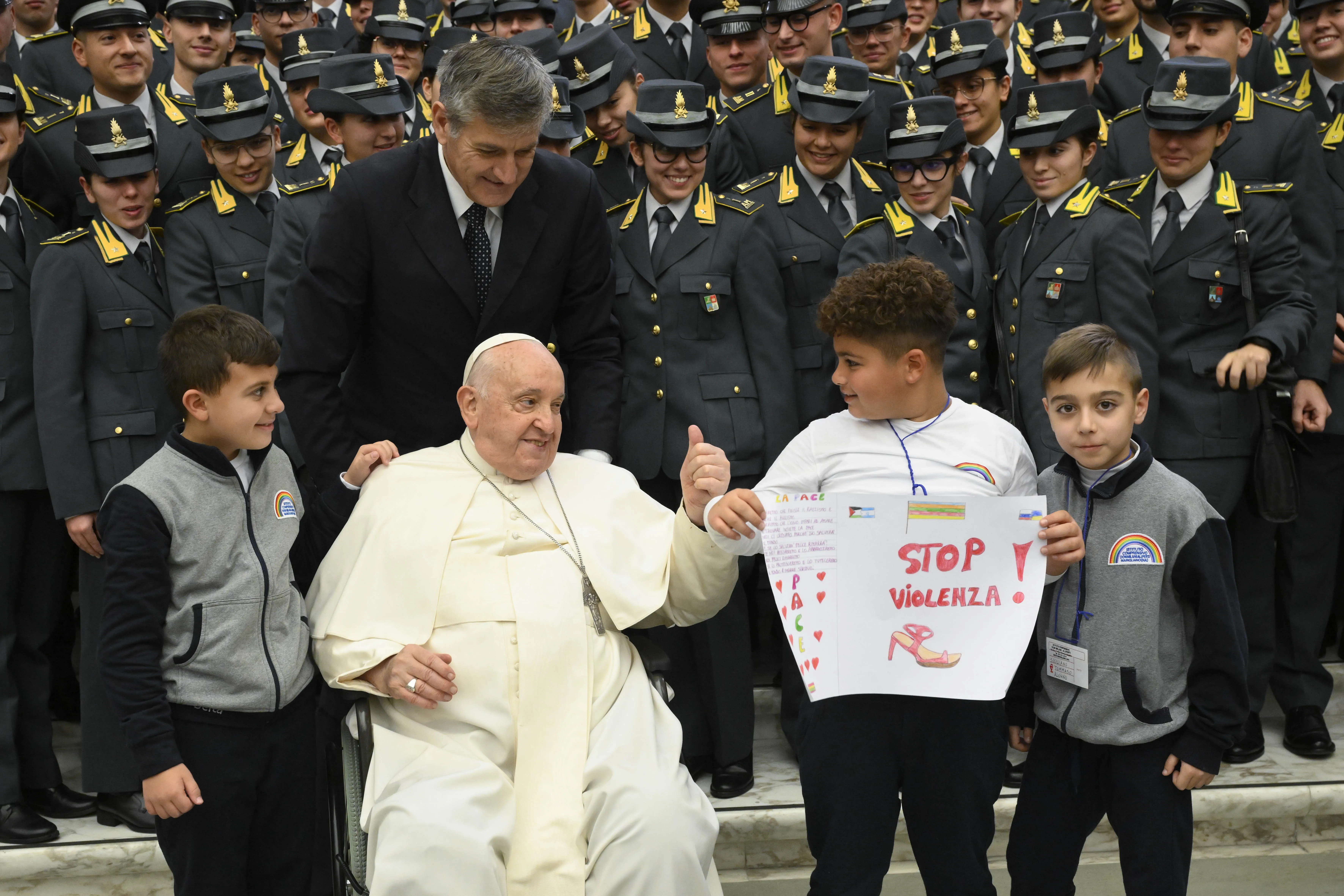 Pope Francis greets pilgrims and poses for photos at the end of his general audience on Nov. 29, 2023.?w=200&h=150