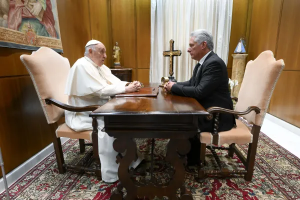 Pope Francis meets Cuban President Miguel Díaz-Canel on Tuesday, June 20, 2023, at the Vatican. Credit: Vatican Media