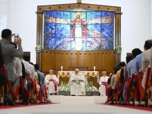 Pope Francis meets with Catholics living on the Arabian Peninsula during a prayer service in Sacred Heart Church in Manama, Bahrain, on Nov. 6, 2022.
