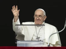 Pope Francis pray the Angelus before over 20,000 faithful at St. Peter's Square on Nov. 12, 2023.