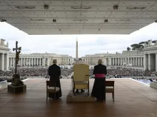 Pope Francis speaks in St. Peter's Square on March 8, 2023.