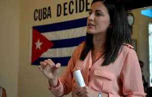 Rosa María Payá coordinates the pro-Cuba democracy platform Cuba Decide. She is the daughter of the revered late Catholic Cuban dissident Oswaldo Payá. Credit: Yamil Lage/AFP via Getty Images