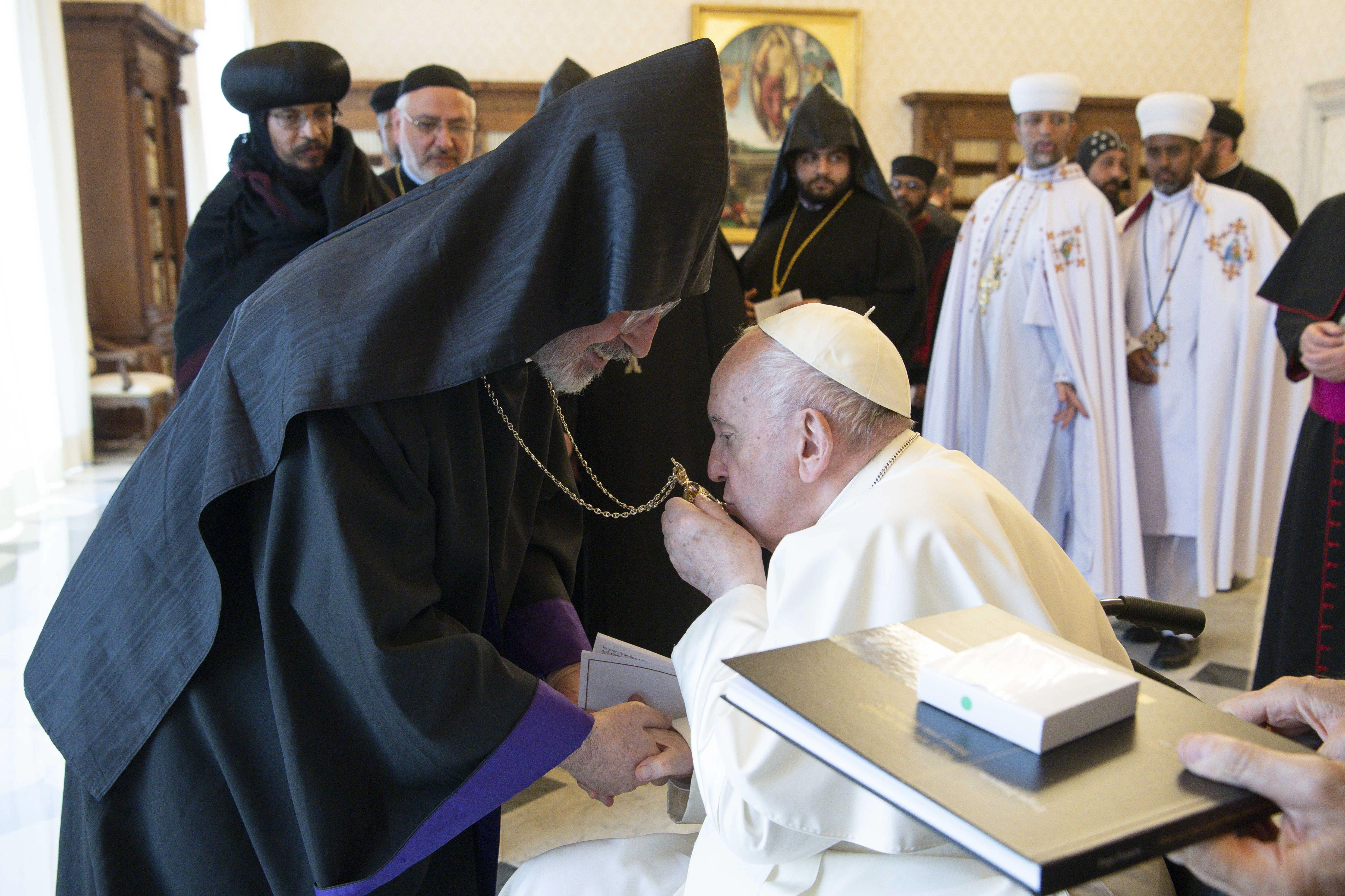 Pope Francis meets with a delegation of priests and monks from Oriental Orthodox Churches at the Vatican on June 3, 2022.?w=200&h=150