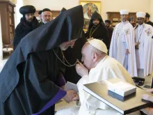 Pope Francis meets with a delegation of priests and monks from Oriental Orthodox Churches at the Vatican on June 3, 2022.