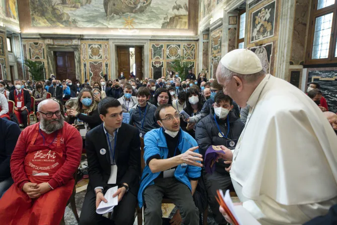 Pope Francis met with the Italian Autism Foundation in the Vatican's Clementine Hall on April 1, 2022.