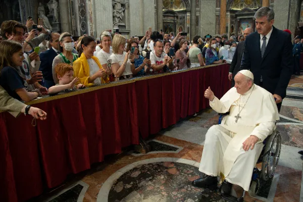 Pope Francis delivered his homily from a wheelchair on the Solemnity of Pentecost on June 5, 2022. Vatican Media