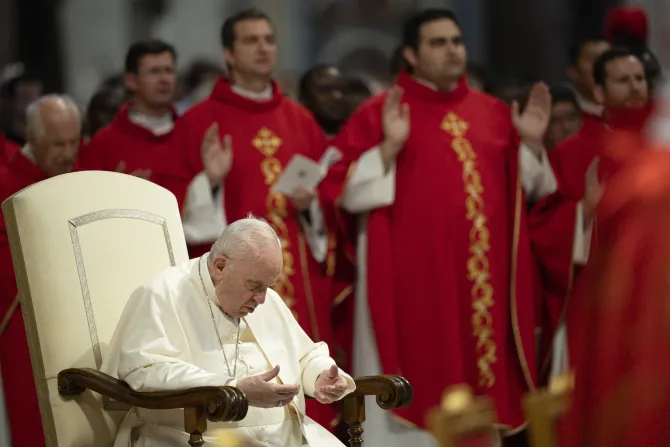 Pope Francis sat in front of the congregation in St. Peter's Basilica on the Solemnity of Pentecost on June 5, 2022.