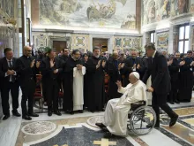 Pope Francis meets with the Pontifical Liturgical Institute in the Apostolic Palace on May 7, 2022.