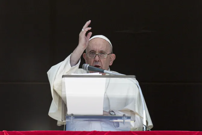 Pope Francis delivers the Angelus address on Sept. 18, 2022.