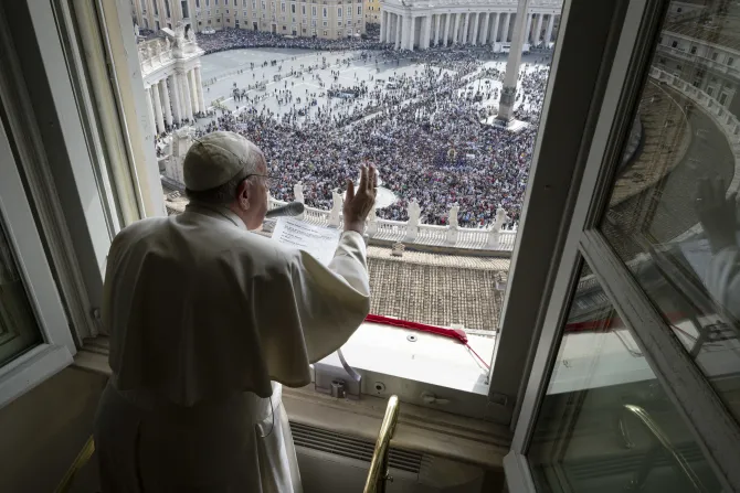 Pope Francis delivers the Angelus address on Oct. 23, 2022.