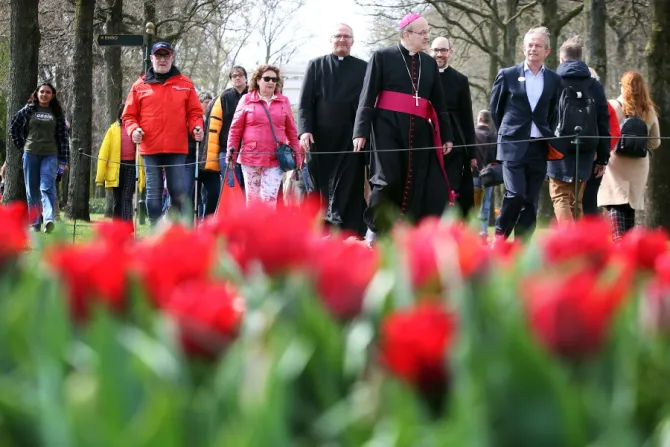 Bishop Hans van den Hende walks in Keukenhof park in Lisse, Netherlands, on April 12, 2022