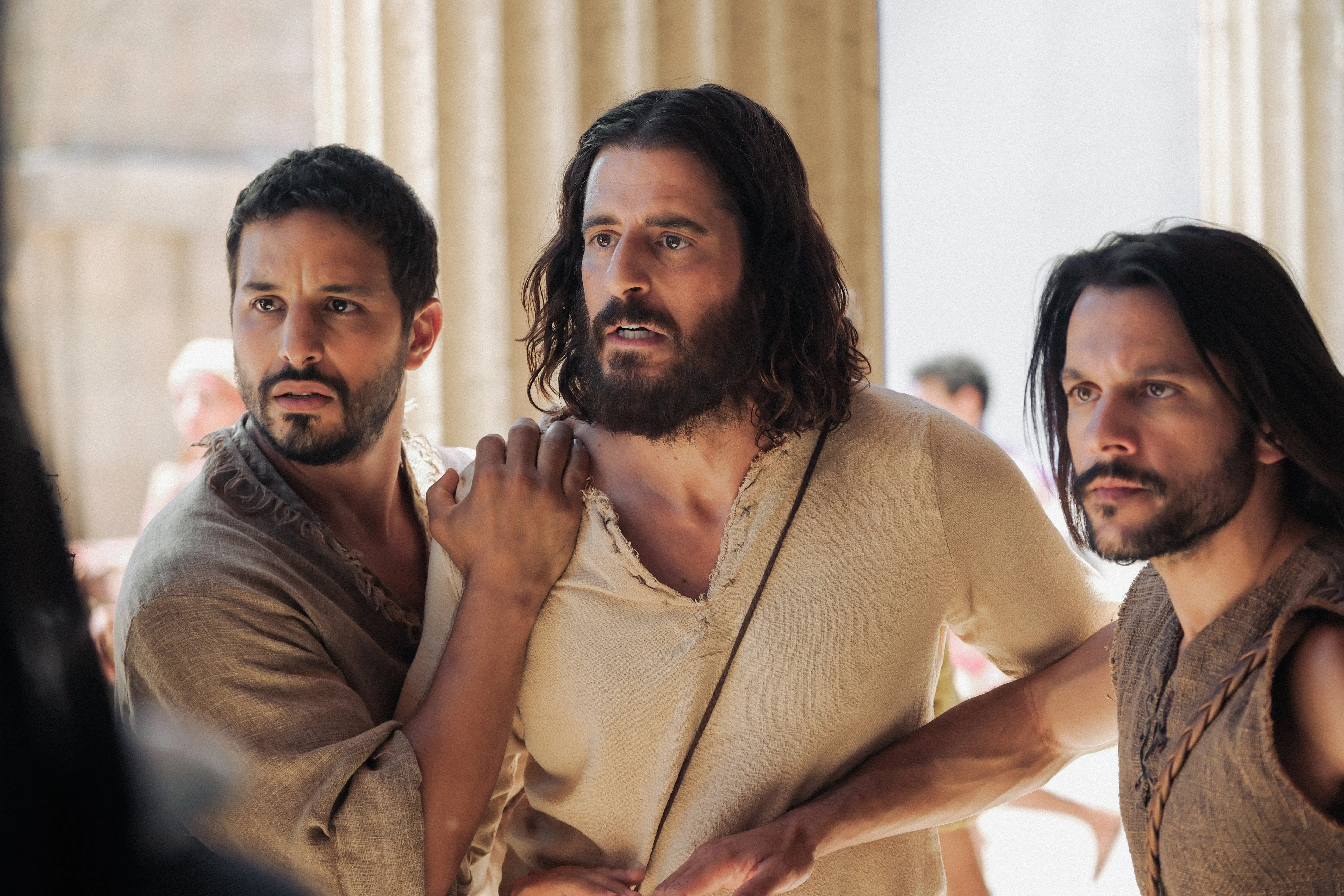 Left to right: Simon Zee (Alaa Safi), Jesus (Jonathan Roumie), and Simon Peter (Shahar Isaac) in Season Four of "The Chosen," releasing exclusively in theaters starting Feb. 1, 2024.?w=200&h=150
