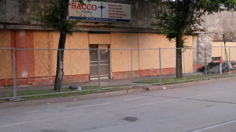 Damage to the San Jacinto location of the Sacco Company Catholic Store in Houston after a fire on June 25, 2022.