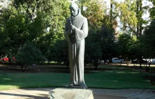 A statue of St. Junipero Serra outside the California capitol in Sacramento, which was destroyed by a mob July 4, 2020. Nathan Hughes Hamilton via Flickr (CC BY 2.0)