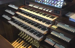 Saint John’s Abbey organ console. Martin Pasi did a project expanding the abbey organ beginning in 2019 and after coming to know the monks, came up with the idea of moving his organ-building operation there. Photo courtesy of Saint John’s Abbey/Father Lew Grobe and Kevin Vogt of St. Michael the Archangel Parish in Leawood, Kansas.