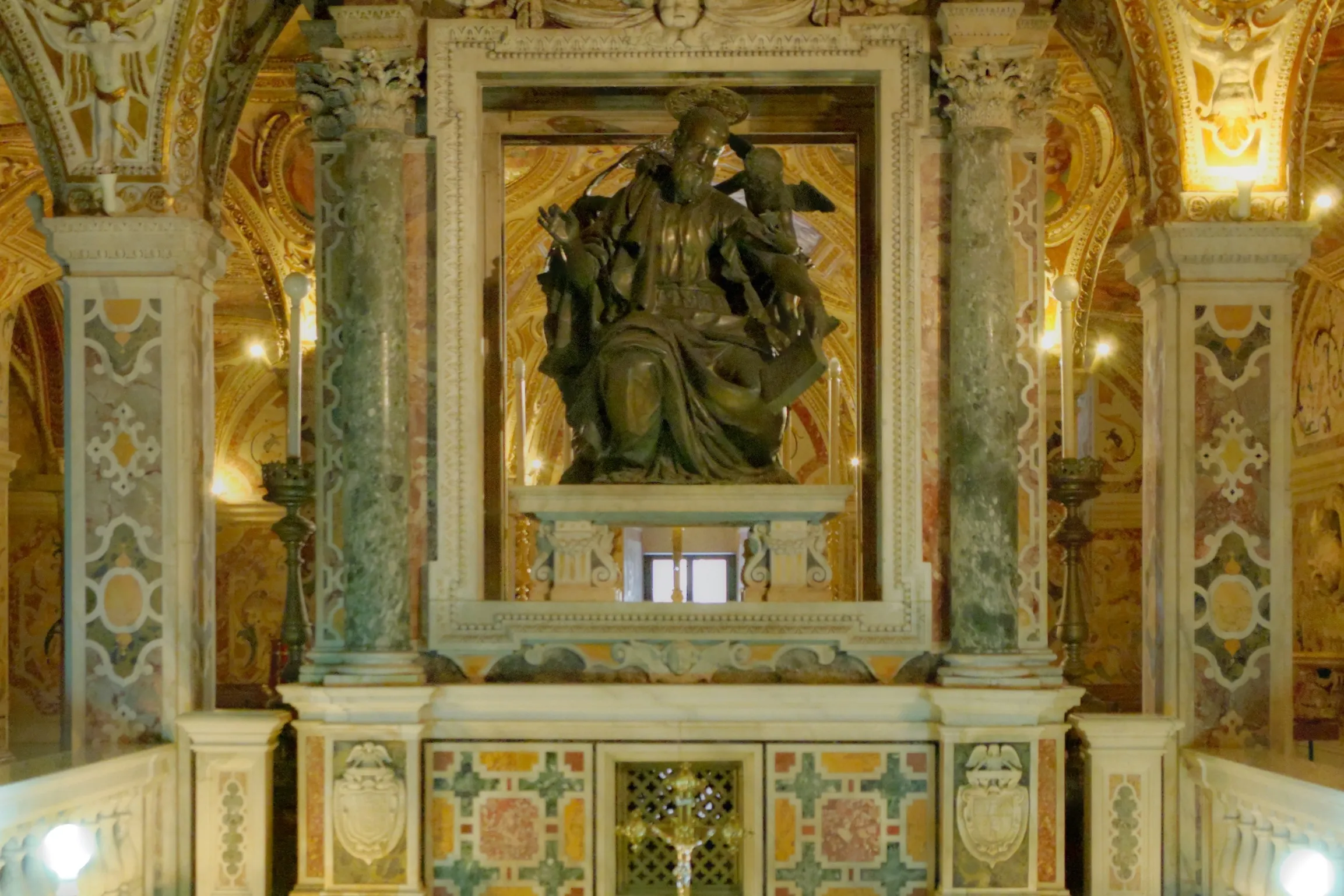 The statue of St. Matthew above the crypt altar beneath the cathedral of Salerno, Italy.?w=200&h=150