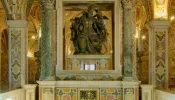 The statue of St. Matthew above the crypt altar beneath the cathedral of Salerno, Italy.