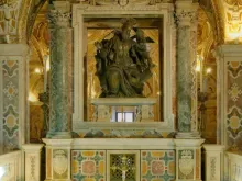 The statue of St. Matthew above the crypt altar beneath the cathedral of Salerno, Italy.