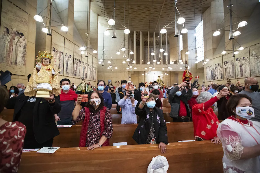Attendees at a Mass for the feast of the Santo Niño de Cebú at the Cathedral of Our Lady of the Angels in Los Angeles, Calif., Jan. 16, 2022.?w=200&h=150