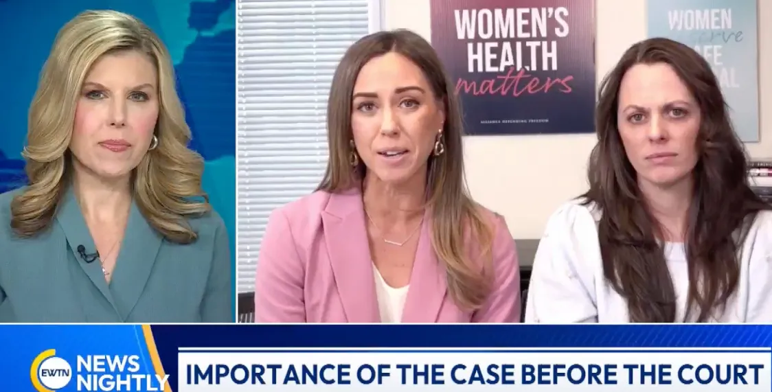 Alliance Defending Freedom (ADF) senior counsel Kellie Fiedorek (center) and Elizabeth Gillette (right), who survived severe complications from a chemical abortion, spoke with EWTN News Nightly anchor Tracy Sabol about the case.?w=200&h=150
