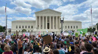 Pro-abortion protestors outside the Supreme Court after the historic decision to overturn Roe v. Wade.