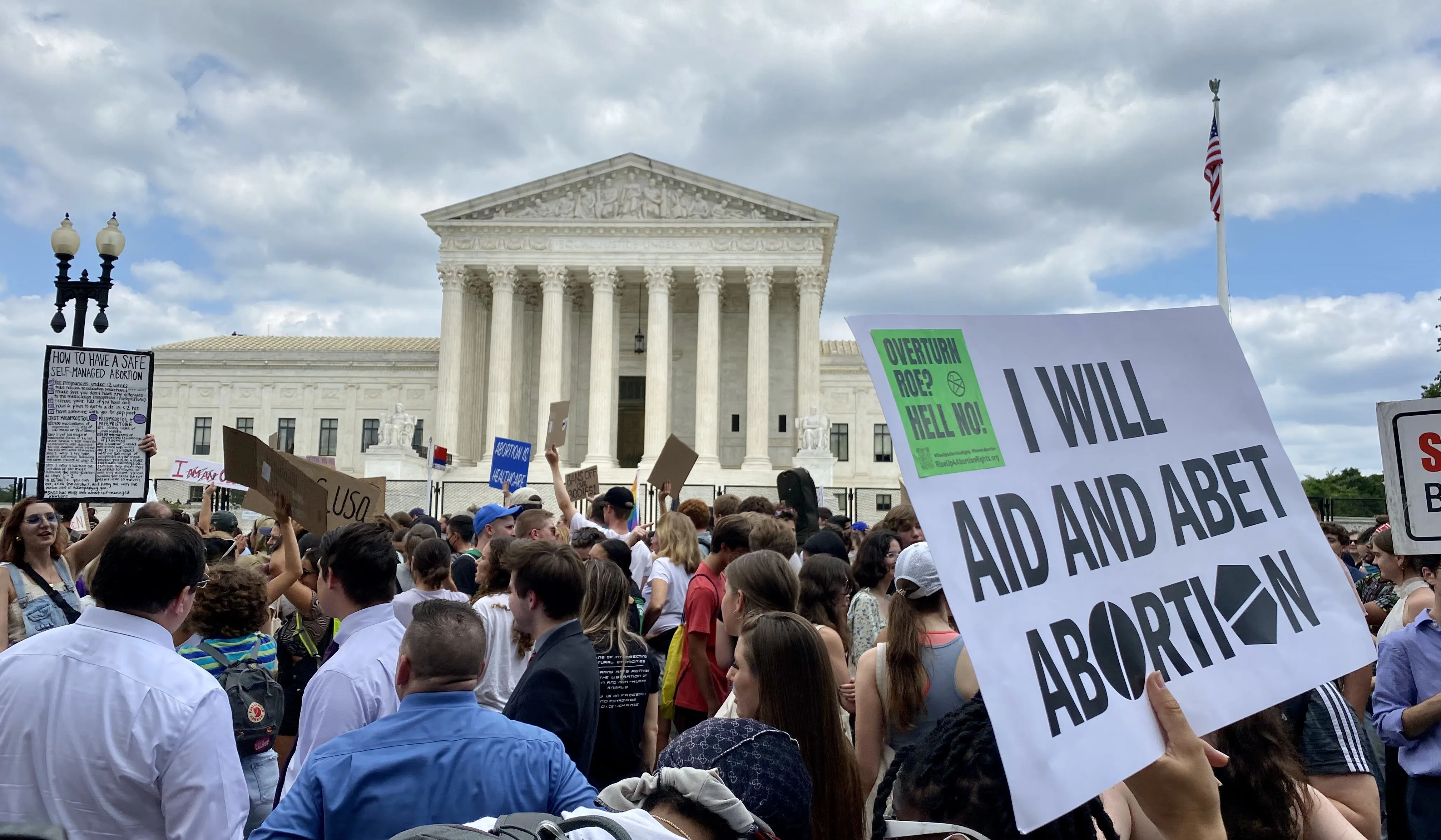 The scene outside the U.S. Supreme Court in Washington, D.C., after the court released its decision in the Dobbs case, June 24, 2022.?w=200&h=150