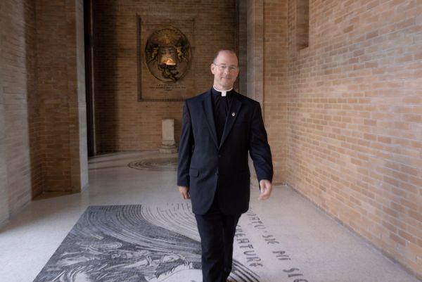 Monsignor Thomas Powers walks in front of an image of Our Lady of Humility, patroness of the North American College. Daniel Ibáñez / CNA