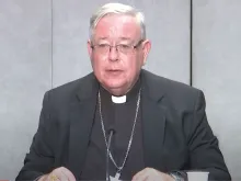 Cardinal Jean-Claude Hollerich, S.J., speaking at the press conference in the Vatican on Aug. 26, 2022.