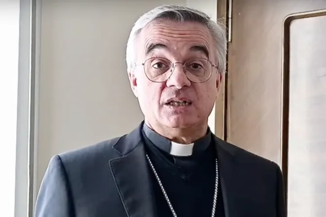 Bishop Valerio Lazzeri speaking in a video message for Easter, April 2022