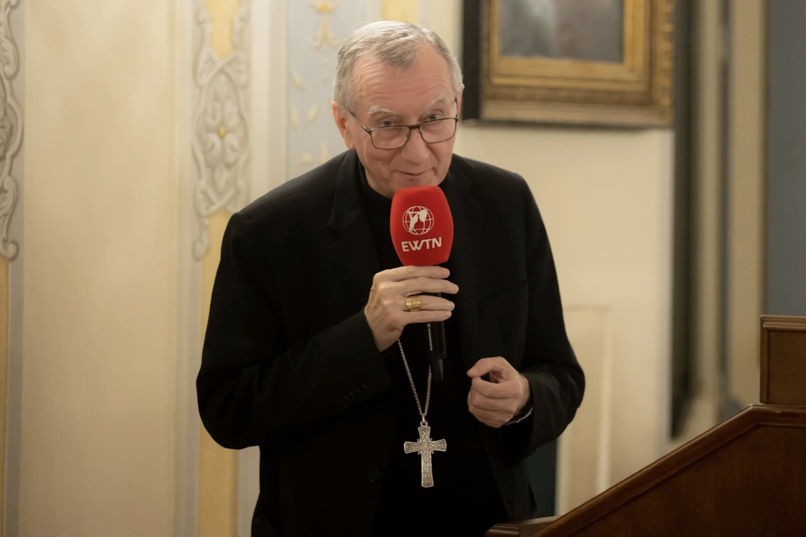 Cardinal Pietro Parolin speaks at an EWTN dinner in Frascati, Italy, Oct. 19, 2022.?w=200&h=150