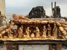 A nativity scene carved out of olive wood by the Zakharia Brothers workshop in Bethlehem.