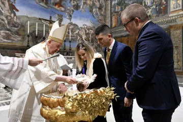 Pope Francis baptized 13 babies in the Sistine Chapel on Jan. 8, 2023.