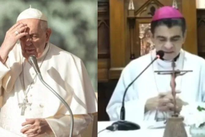 Pope Francis (left); Bishop Rolando Álvarez (right)