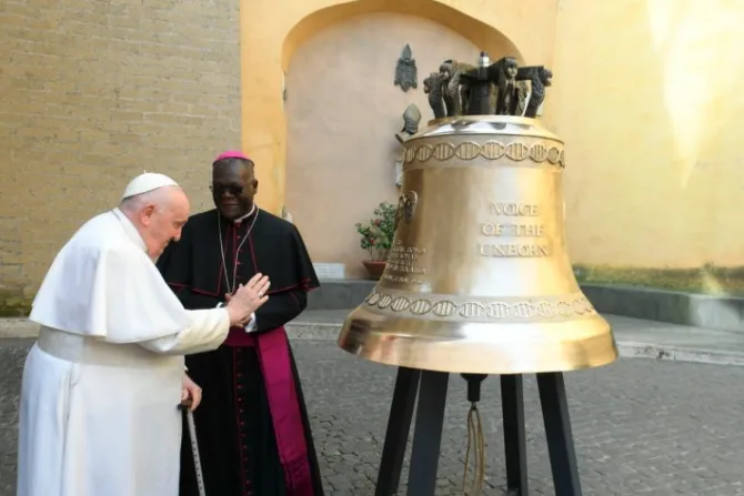 Pope Francis blessed a large bell engraved with the words, “Voice of the Unborn,” which will be installed in Lusaka, Zambia.