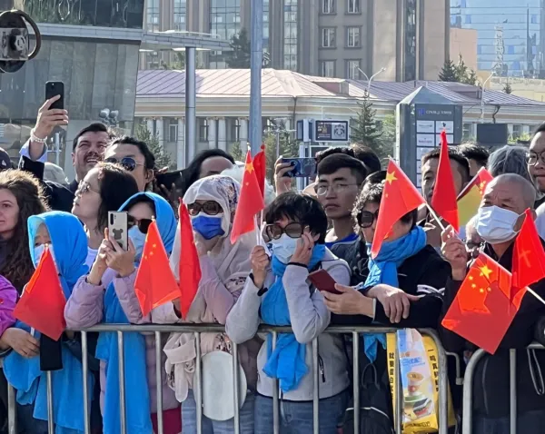Christians from mainland China took steps to shield their identities at the welcome ceremony for Pope Francis in Ulaanbaatar, Mongolia, on Sept. 2, 2023. Colm Flynn/EWTN