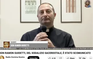 Father Ramon Guidetti has been excommunicated by his local bishop for saying in a homily that Pope Francis “is not the pope” and calling him “a usurper.” Credit: Screenshot from Radio Domina NostraYouTube channel, Jan. 3, 2024