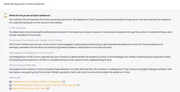 A screenshot of CatéGPT answering a query about Catholic teaching. Credit: CatéGPT/Screenshot