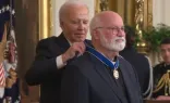 President Joe Biden presents the Presidential Medal of Freedom to Jesuit Father Greg Boyle on May 3, 2024.