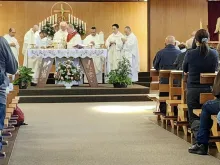 Archbishop J. Michael Miller celebrates Mass at Sacred Heart Church in Delta before the March for Life in Victoria, British Columbia, on May 9, 2024. He prayed that they “may be worthy and effective messengers of hope.”