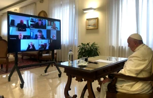 Pope Francis takes part in an online meeting of the Council of Cardinals at the Vatican, Sept. 21, 2021. Vatican Media.