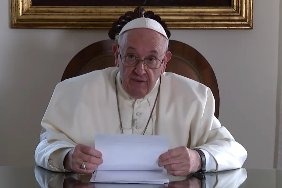 Pope Francis sends a video message to participants in Youth4Climate event in Milan, Italy, Sept. 29, 2021.?w=200&h=150