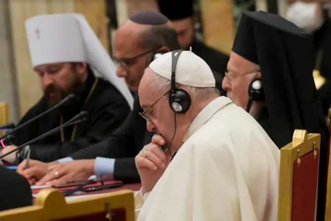 Pope Francis with participants in the meeting “Religions and Education: Towards a Global Compact on Education” at the Vatican, Oct. 5, 2021.
