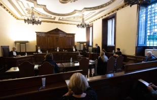 The first hearing of the abuse trial takes place at the Vatican court Oct. 14, 2020. Vatican Media.